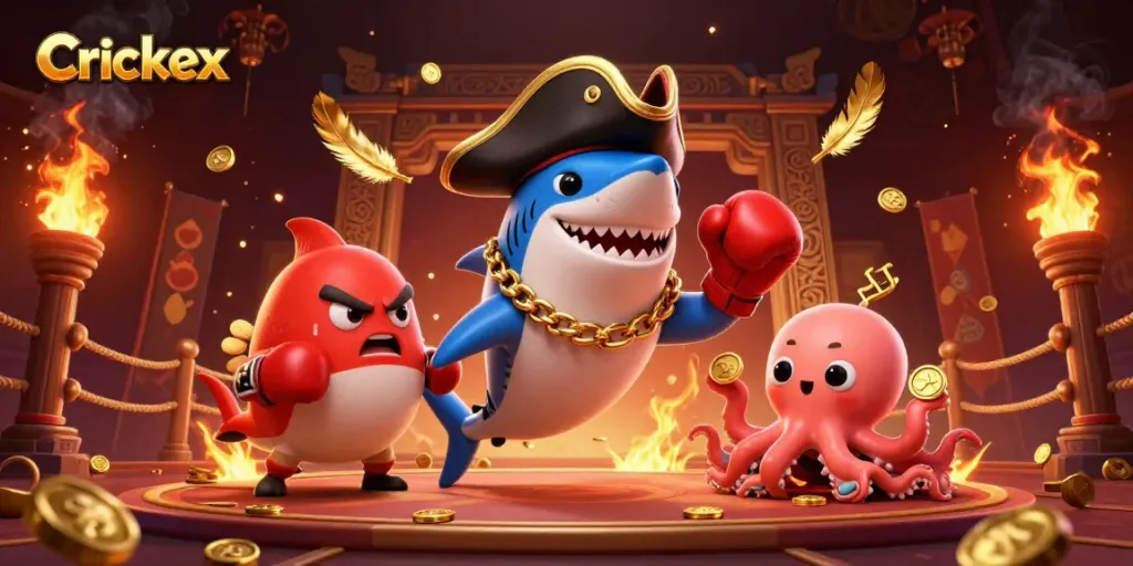 Win big with Crickex in an animated casino adventure scene featuring playful sea creatures.
