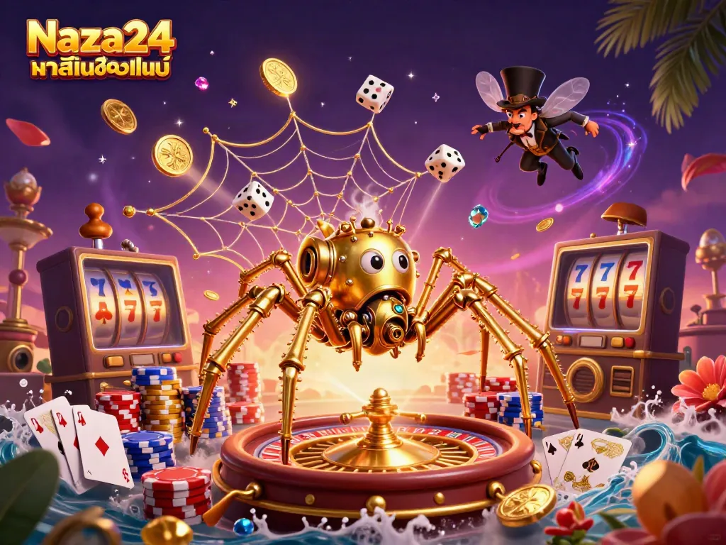 เล่นเกมคาสิโน Naza24 คาสิโนออนไลน์ โดยมีแมงมุมทองสตีมพังค์สร้างใยทอง