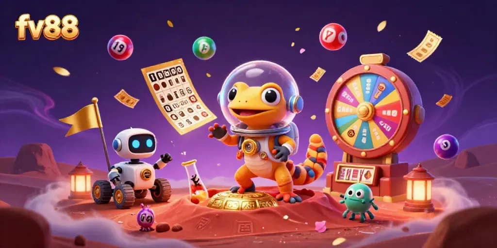 Join the Martian gecko in the thrilling fv88 casino adventure discovering lottery excitement on Mars!