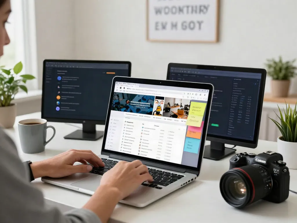 Digital workspace of a person accessing 사이트모음 links, showcasing a modern home office setup.