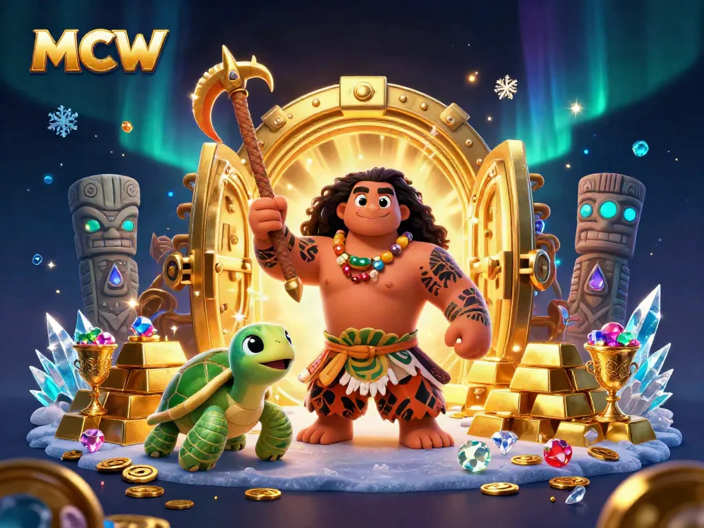 Experience exhilarating wins at MCW with our vibrant casino-themed illustration featuring a Polynesian demigod.