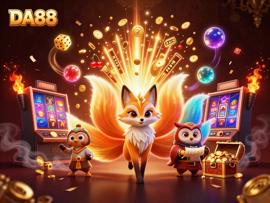 Winning big with DA88 in a vibrant 3D casino scene showcasing riches and excitement.
