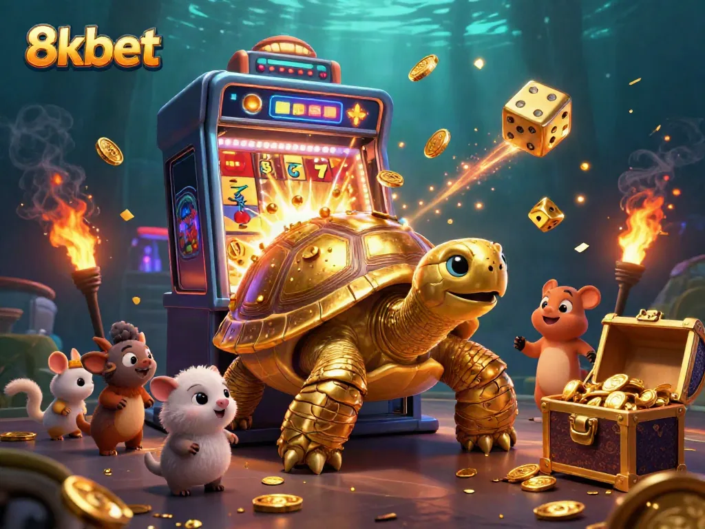 Experience thrilling gameplay at 8xbet with a jackpot explosion and gold treasures in a vibrant casino setting.