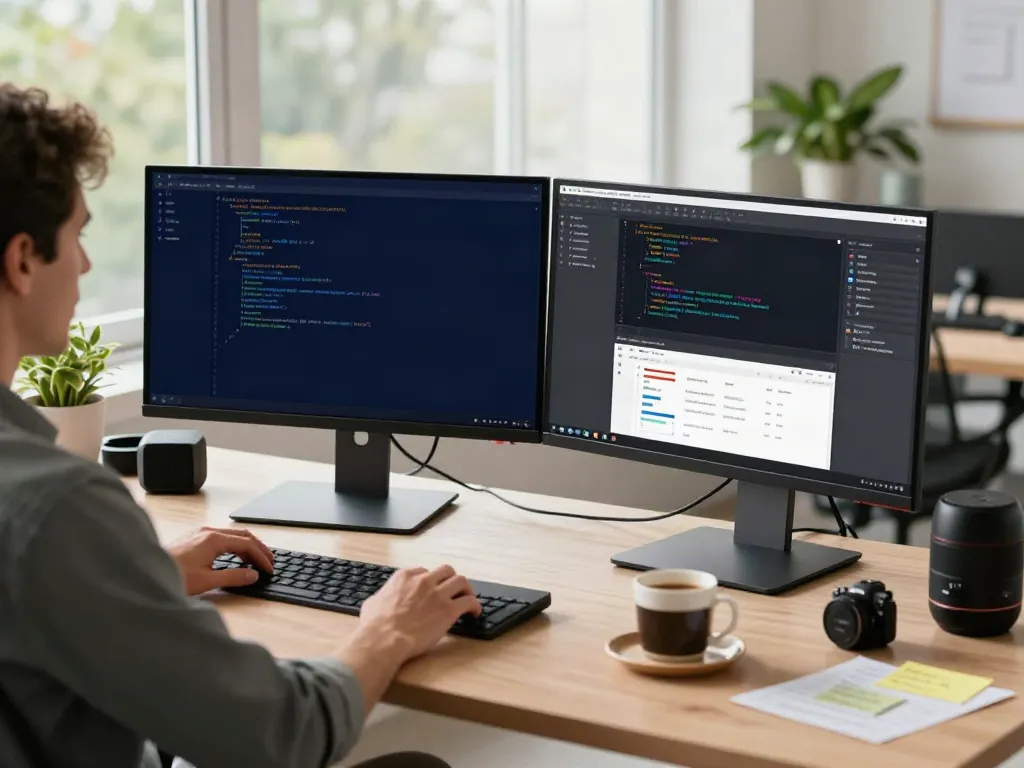 Brave browser being used by a developer in a modern workspace.