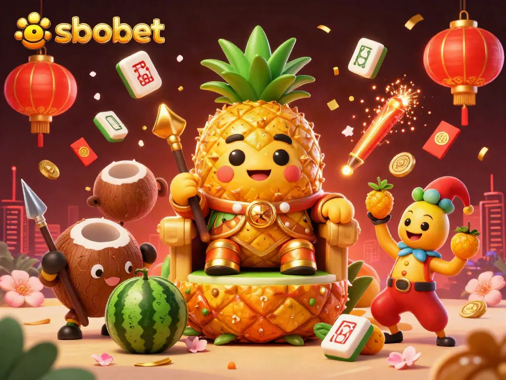 Experience sbobet's vibrant casino scene with a golden pineapple king and tropical elements.