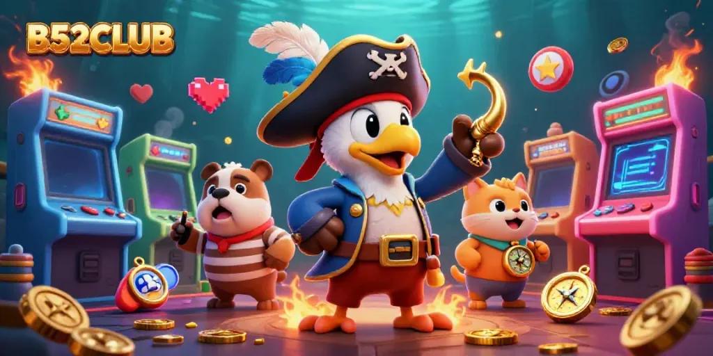 Engage with B52CLUB as the pirate captain commands a vibrant casino arcade adventure.