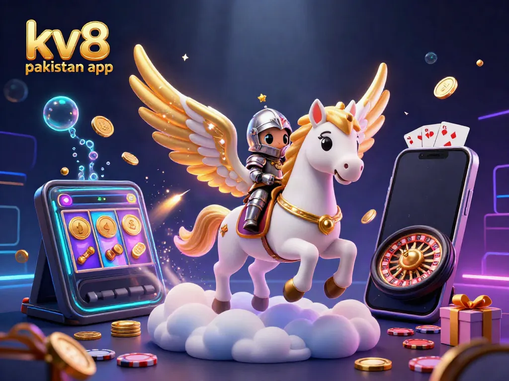 Experience the thrill of gaming with the kv8 pakistan app, featuring a celestial horse and exciting casino elements.