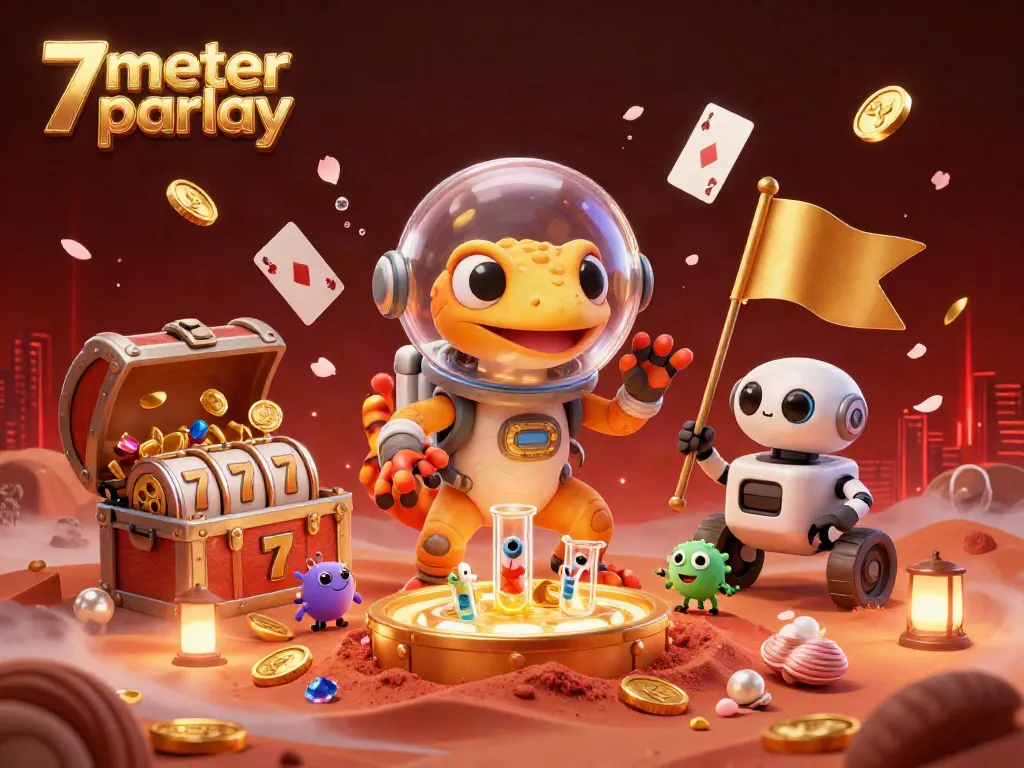 Experience the thrill of 7meter parlay with a vibrant casino scene featuring adventurous characters and dynamic elements.
