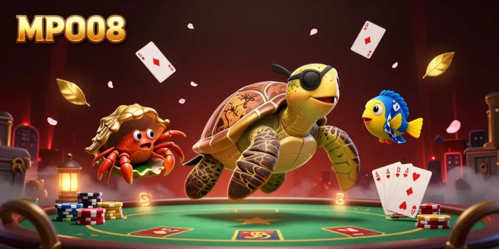 Experience MPO08's thrilling poker scene with lively characters and action elements.