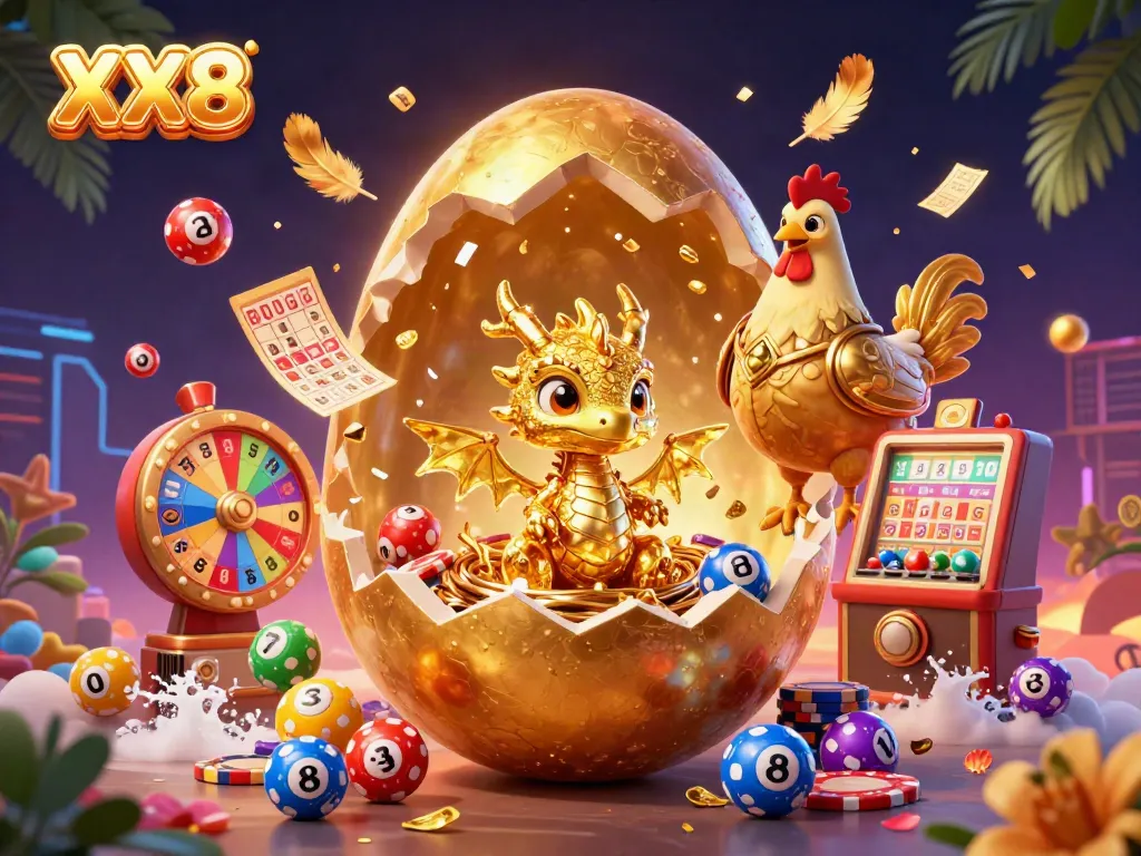 Engage with the vibrant rewards of XX8 featuring a golden dragon and dynamic gambling elements.