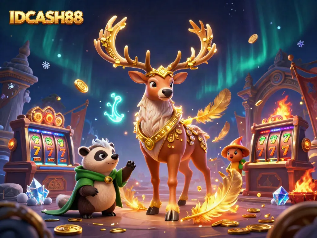 Experience the vibrant excitement of IDCASH88 with this immersive casino-themed illustration.