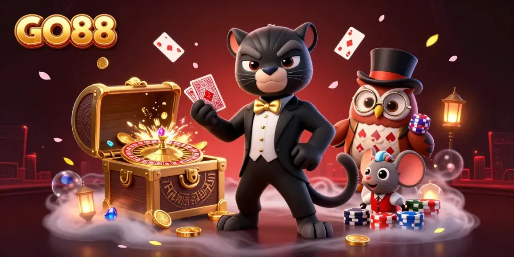 Engage with GO88's vibrant casino world featuring dynamic characters and enchanting game elements.