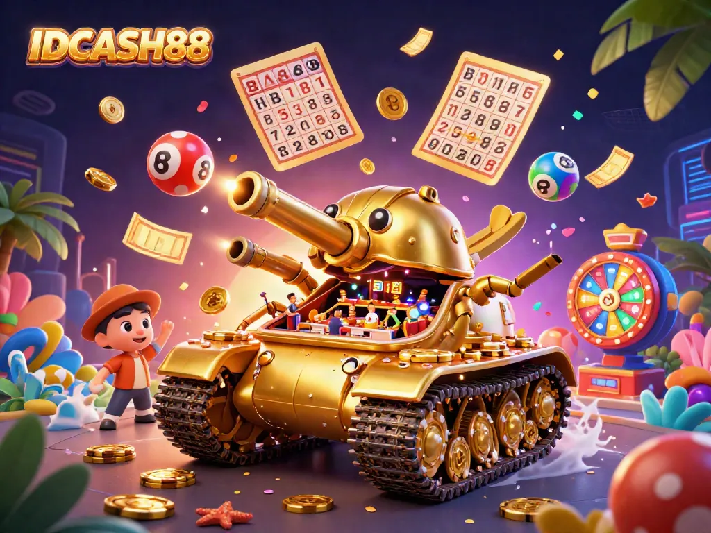 Experience the vibrant dynamics of IDCASH88 with a lavish 3D casino scene filled with excitement and games.