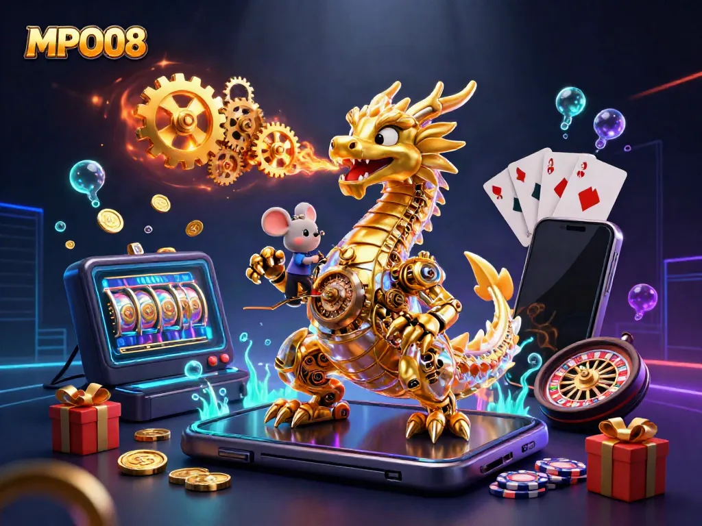 Engage in MPO08 with thrilling online slot games, featuring vibrant casino elements.
