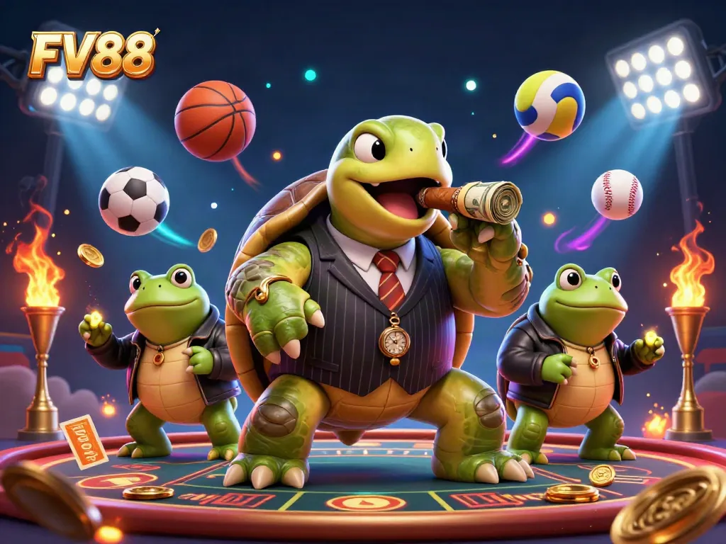 Bet on FV88 with exciting 3D cartoon characters and vibrant casino atmosphere.