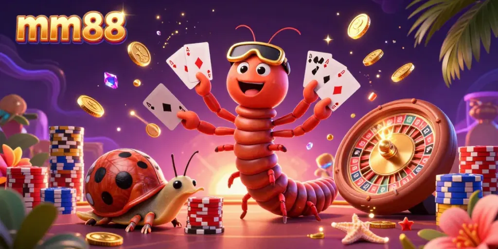 Experience mm88's exciting casino atmosphere with animated characters and vibrant gaming elements.