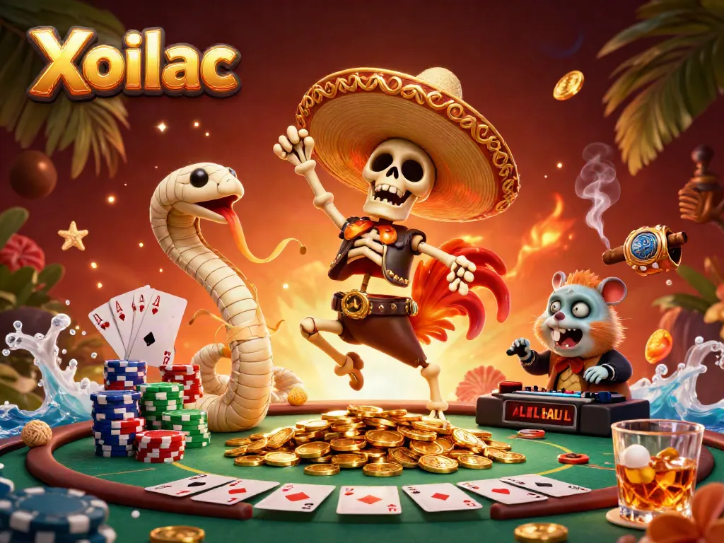Experience exciting gameplay with Xoilac in a vibrant 3D casino scene of celebrations.