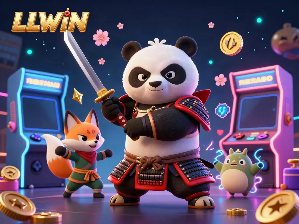 Experience LLWIN's dynamic online casino world with vibrant characters and magical elements in this 3D illustration.