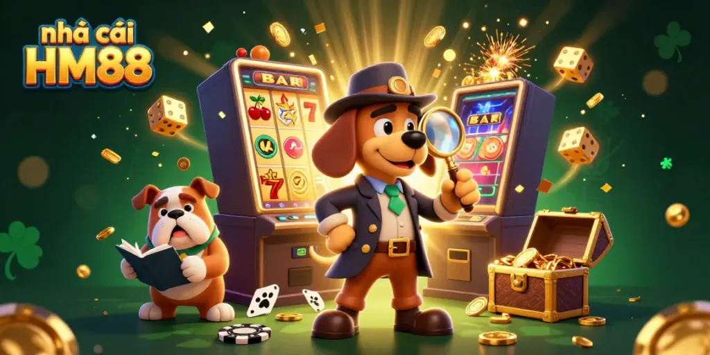 Explore thrilling gameplay with nhà cái HM88, featuring vibrant casino elements and characters in action.
