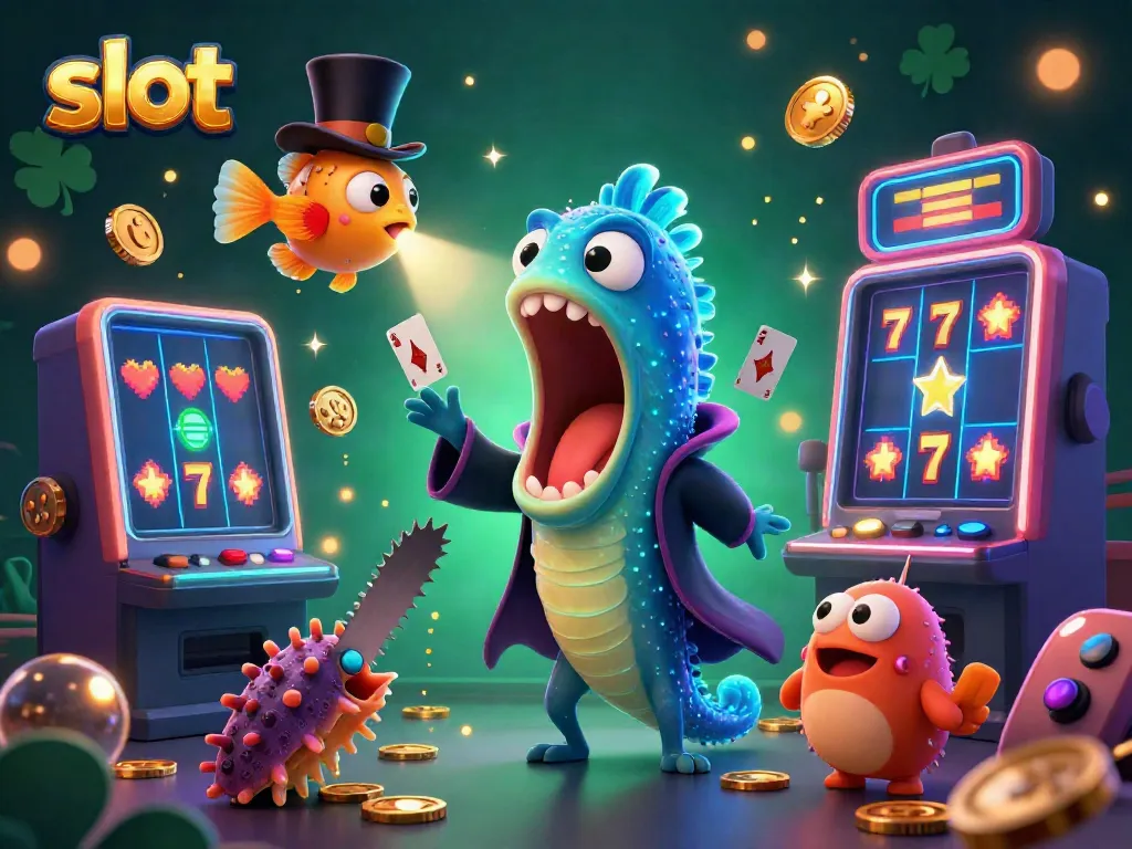 Experience thrilling slots with colorful 3D characters and vibrant casino elements.