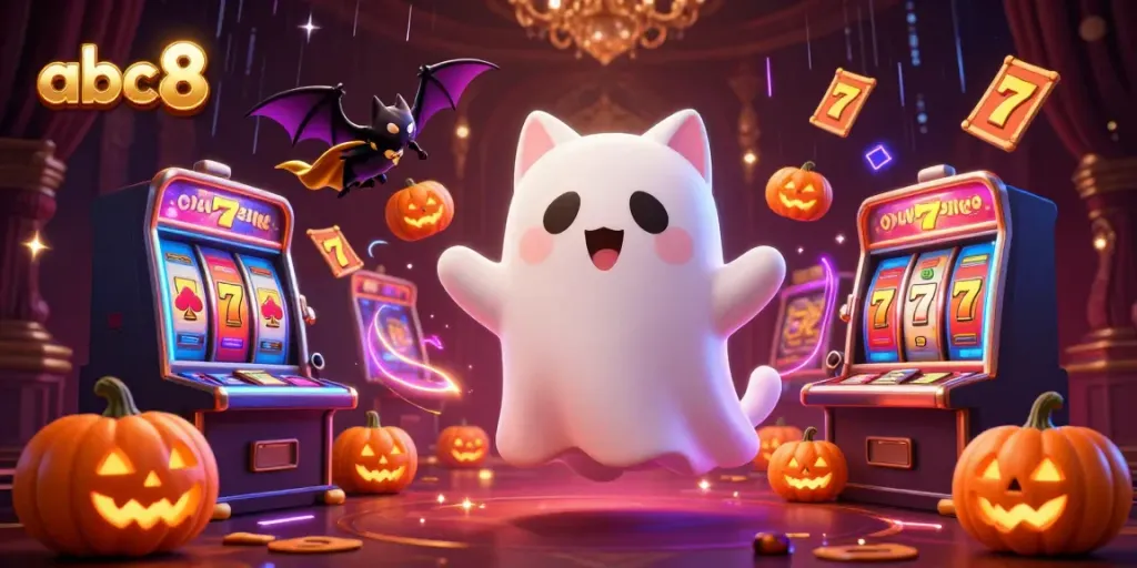 Experience thrilling gaming with abc8 in a haunted casino with ghostly characters and dynamic elements.
