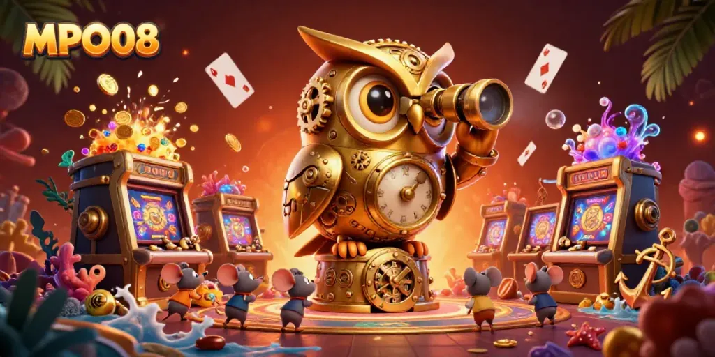 Experience the thrilling MPO08 casino world with its colorful slots and charming characters.