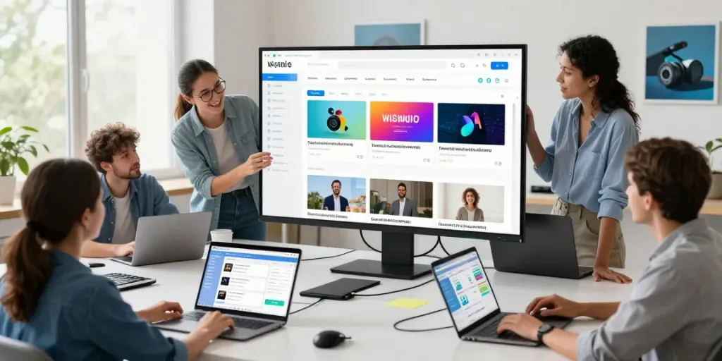 Engaged users exploring a site collection platform featuring diverse categorized links and addresses within a vibrant digital workspace.