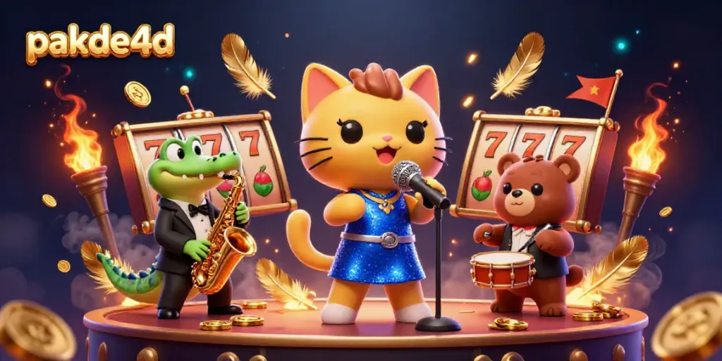 PAKDE4D mempersembahkan pengalaman taruhan slot dengan karakter kucing penyanyi jazz.