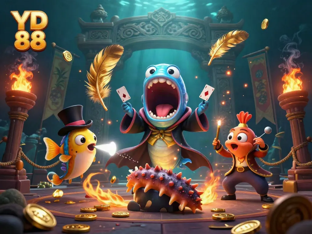 Experience gaming excitement with YD 88's magical underwater scene featuring vibrant casino elements.