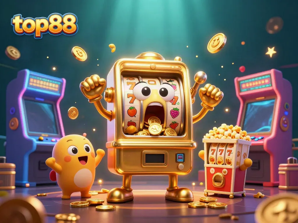 Experience thrilling jackpots with top88 as golden coins cascade from cheerful slot machines.