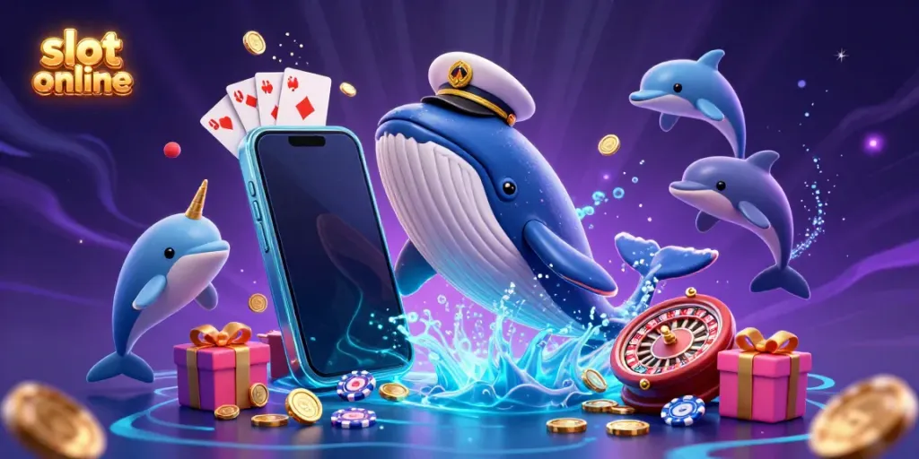 Experience excitement with a vibrant scene featuring a playful whale and narwhal in a slot online-themed adventure.