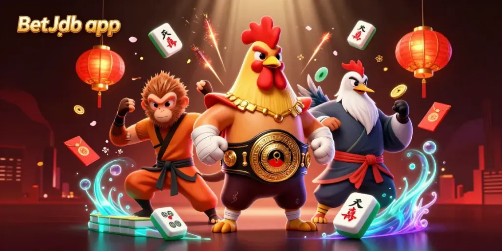 Experience thrilling gaming action with the BetJDB app in this vibrant casino-themed illustration.