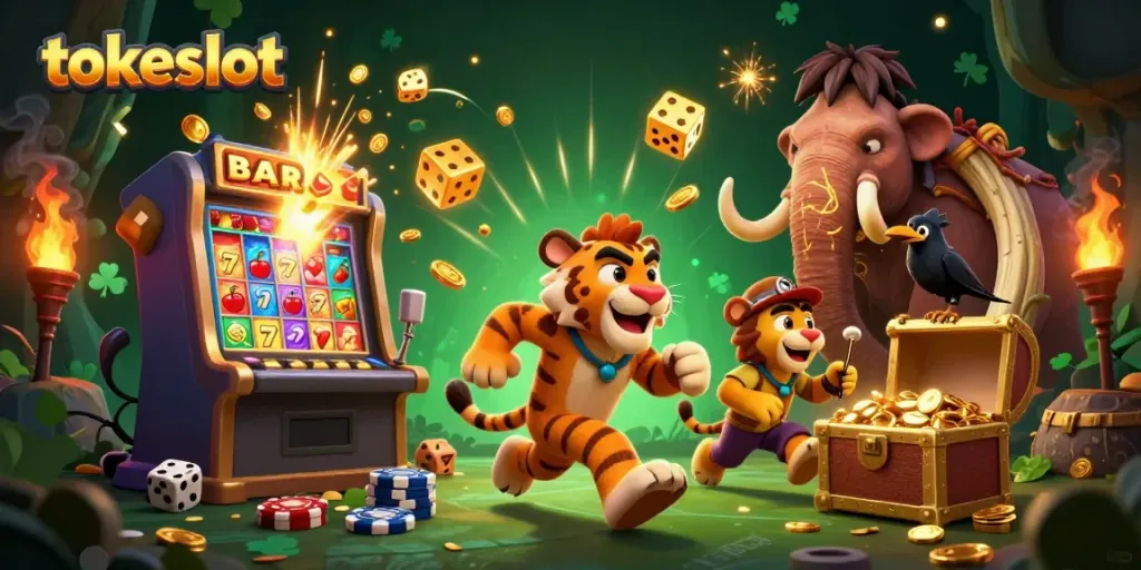 Gambarlah pengalaman bermain di Tokeslot dengan karakter menarik dan mesin slot yang mengesankan.